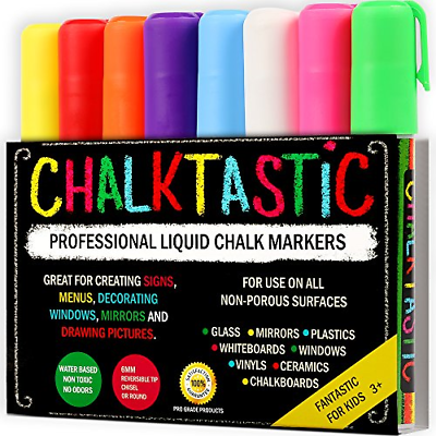 Chalktastic 1 chalktastic Liquid chalk Markers for Kids - Set of 8 Washable,  Dry Erase Pens for School, Menu Board & car Window glass